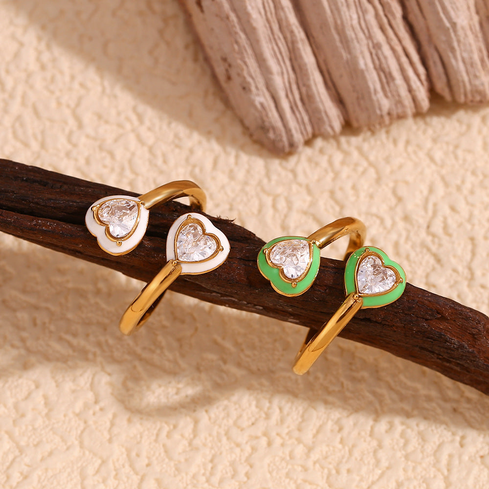 Anillo de acero inoxidable con forma de corazón, chapado en oro de 18 quilates y acabado esmaltado, de moda para mujer.