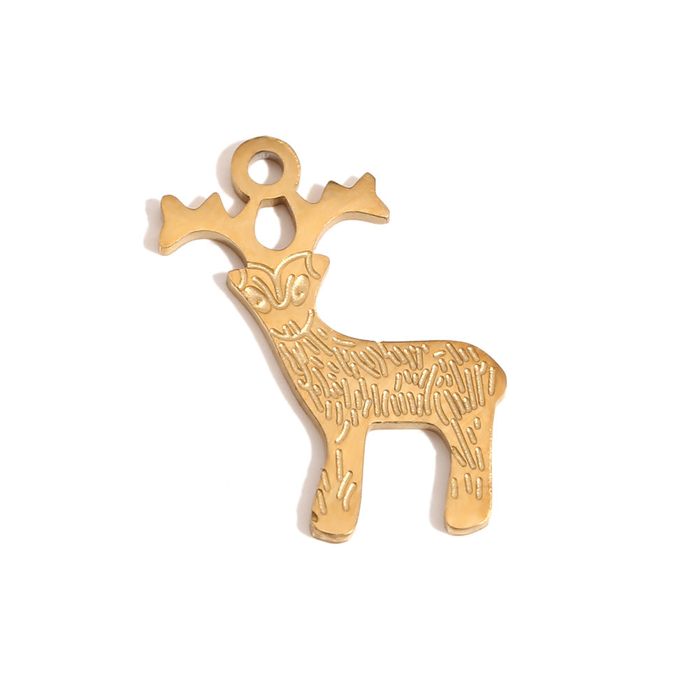 Fashionable Minimalist Reindeer and Snowflake Pendant Necklace for Women in Stainless Steel with 14K Gold Plating