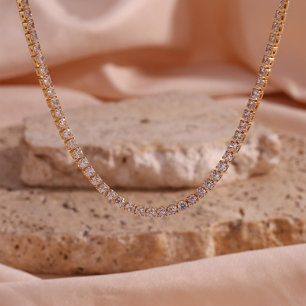 Minimalist Geometric Pendant Necklace for Women in Copper with 18K Gold Plating and Micro-Pave Zirconia