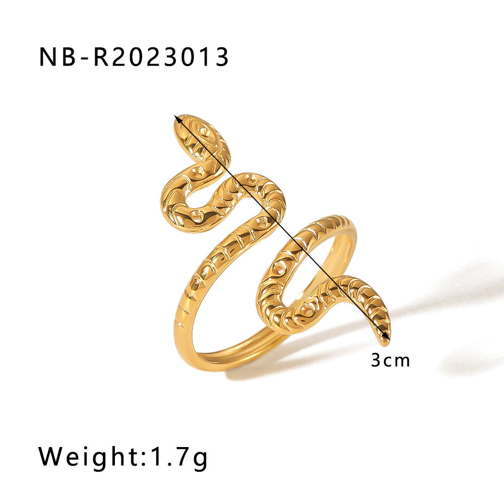 Anello geometrico in acciaio inossidabile a forma di serpente con placcatura in oro 18 carati da donna
