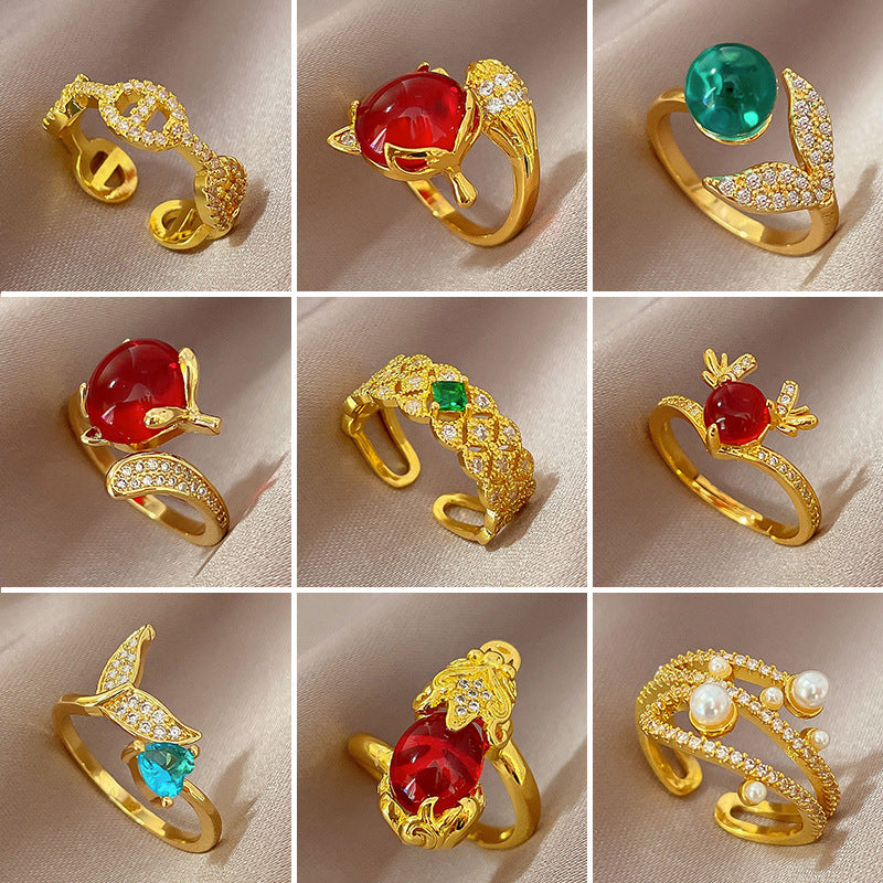 Minimalist Sweet Geometric Round Brass Plated Rhinestone Ring for Women and Men