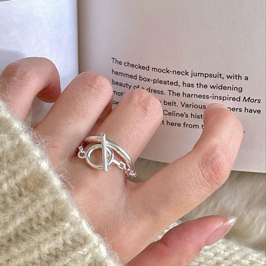 Anillo minimalista de plata de ley 925 con forma de corazón abierto para mujer con diseño dulce y fresco