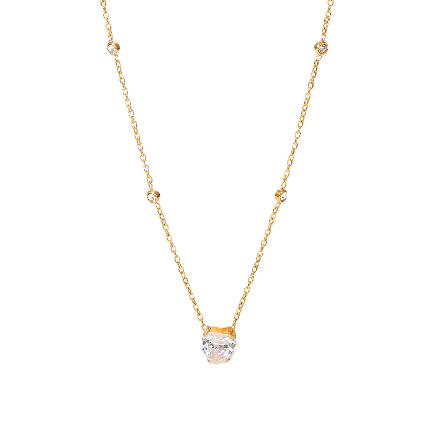 Collar con dije de circonita en forma de corazón minimalista de acero inoxidable con baño de oro de 18 quilates para mujer