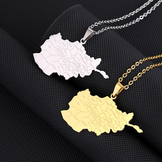 Collana con ciondolo geometrico in acciaio inossidabile con charm in acciaio al titanio, finitura galvanizzata, catena a O, accessorio moda unisex