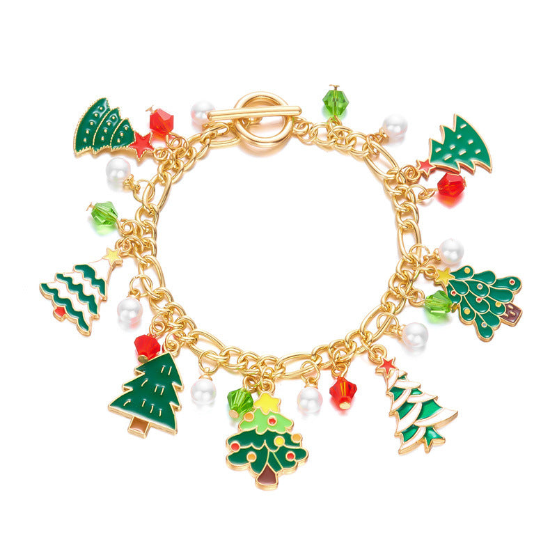 Fashion Christmas Tree Sleigh Reindeer Pendant Bracelet in Alloy with Handcrafted Detail for Women