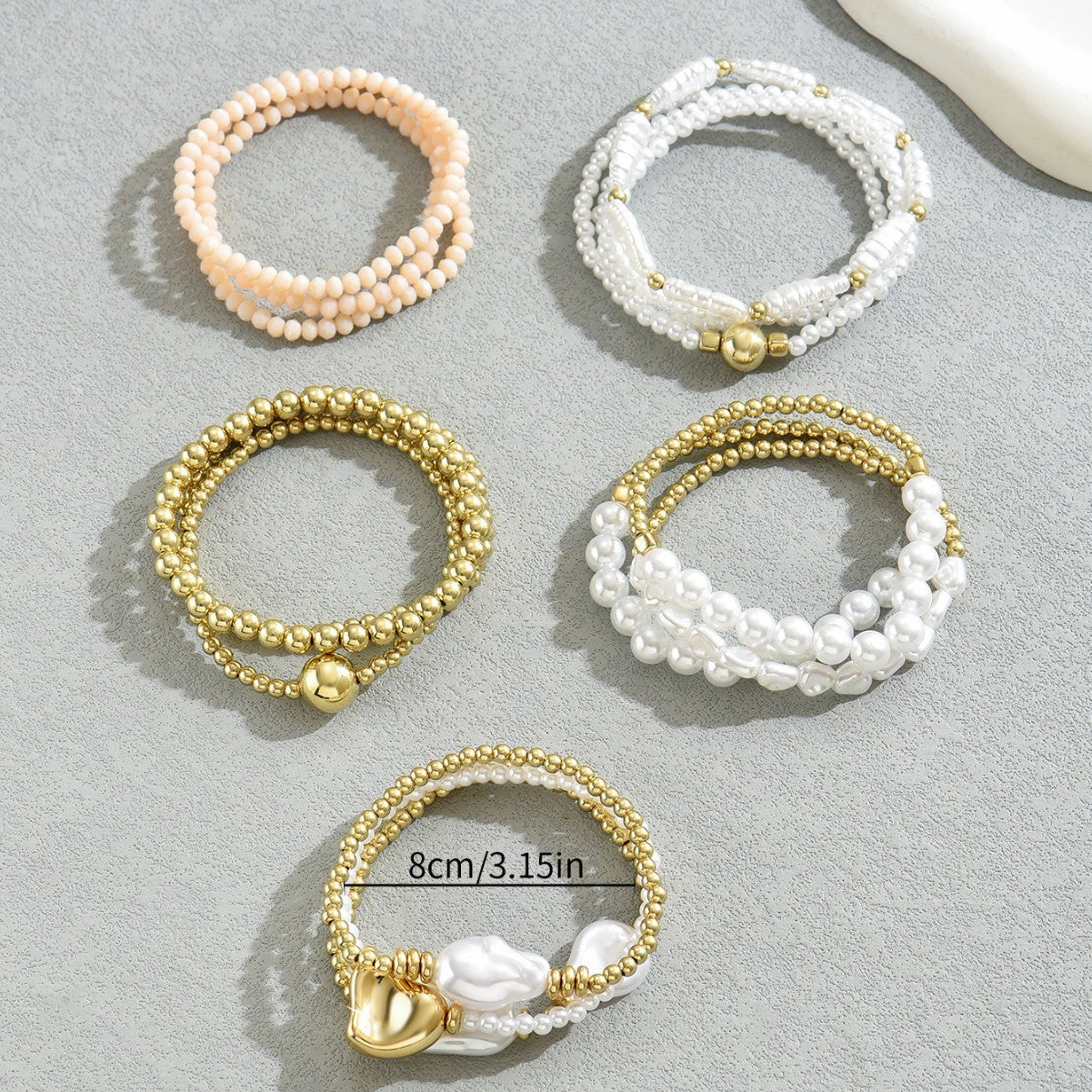Set di braccialetti da donna geometrici minimalisti con perle e perline di cristallo, braccialetti a più strati intrecciati a mano per ufficio e abbigliamento casual