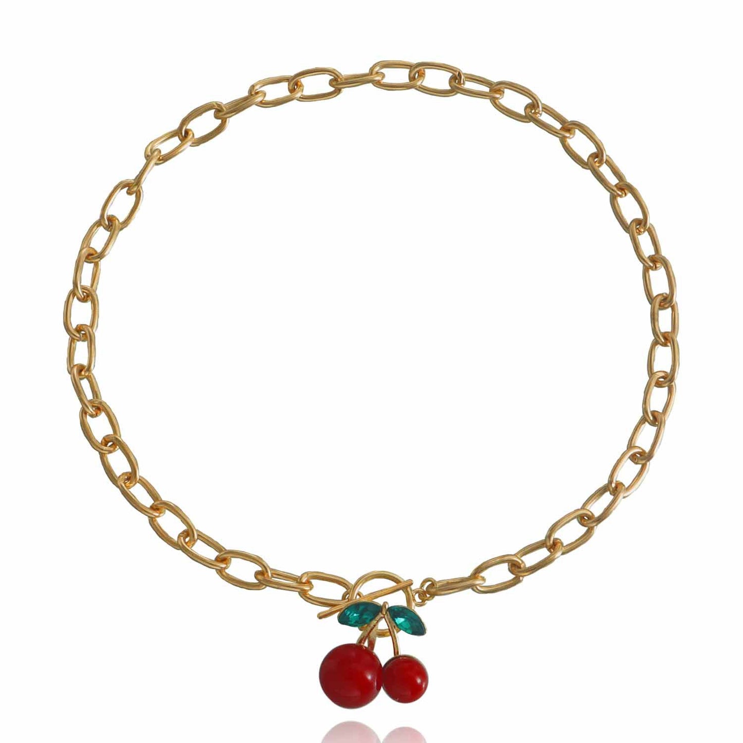 Y2K Geometric Oversized Cherry Pendant Necklace for Women with Alloy Chain and Electroplated Finish