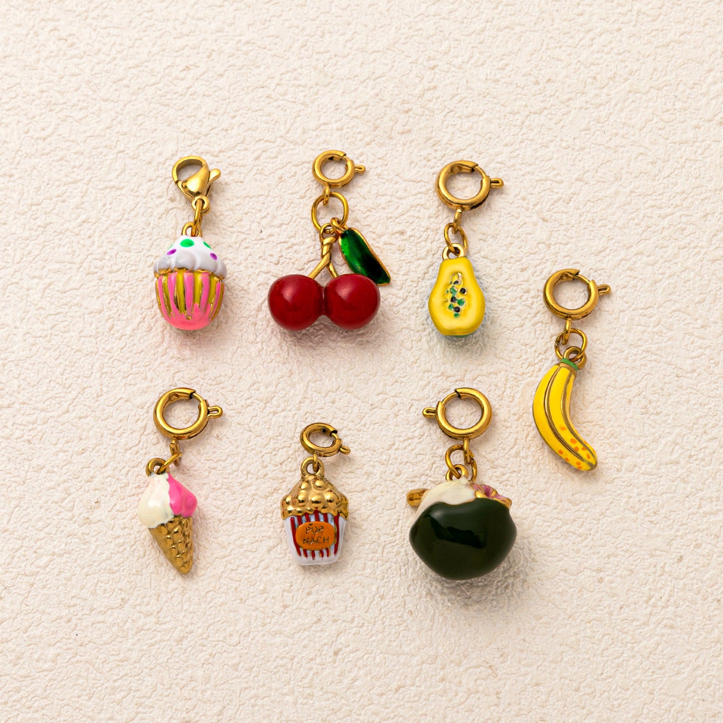 Vintage 18K Gold Plated Stainless Steel Fruit Charm Bar for Women