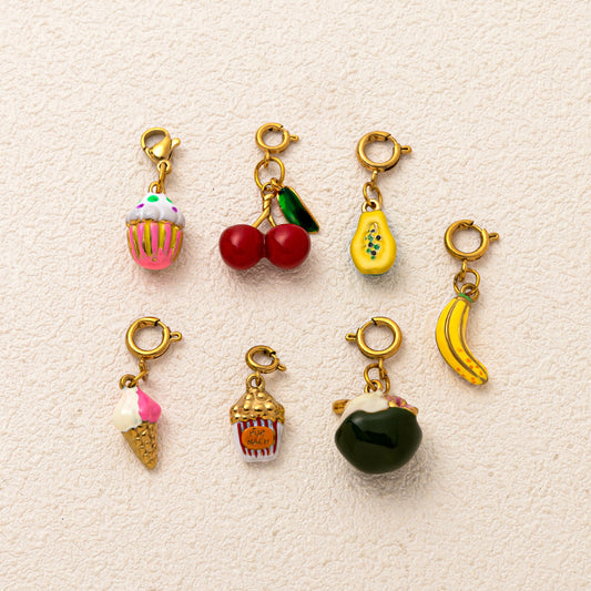 Vintage 18K Gold Plated Stainless Steel Fruit Charm Bar for Women