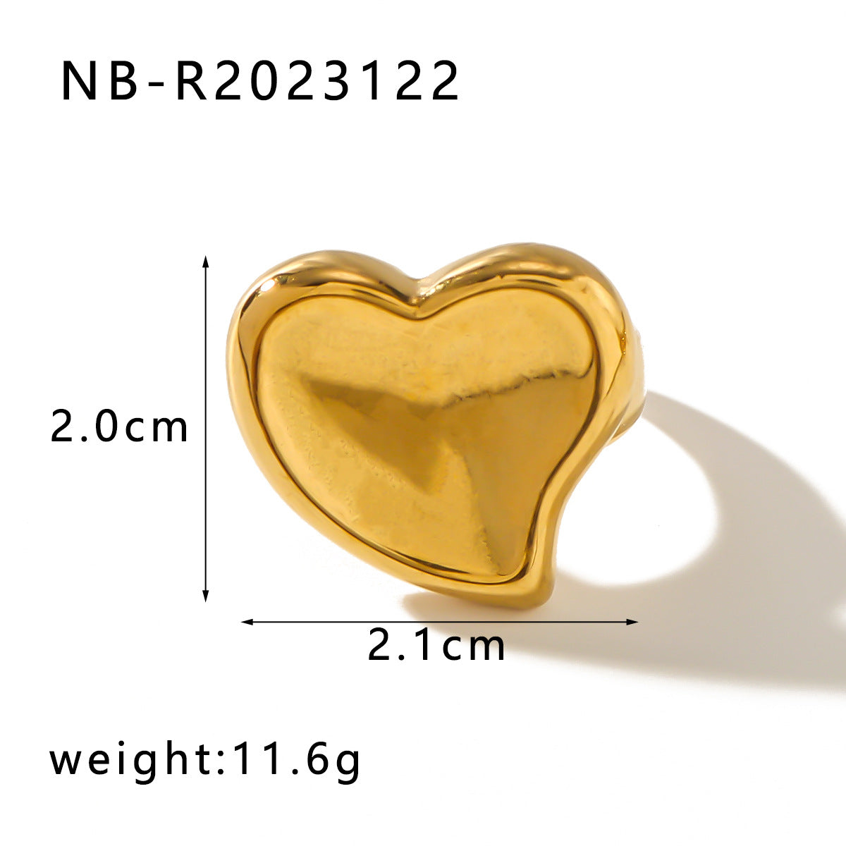 Anello Statement da Donna Minimalista a Cuore Irregolare in Acciaio al Titanio Placcato Oro
