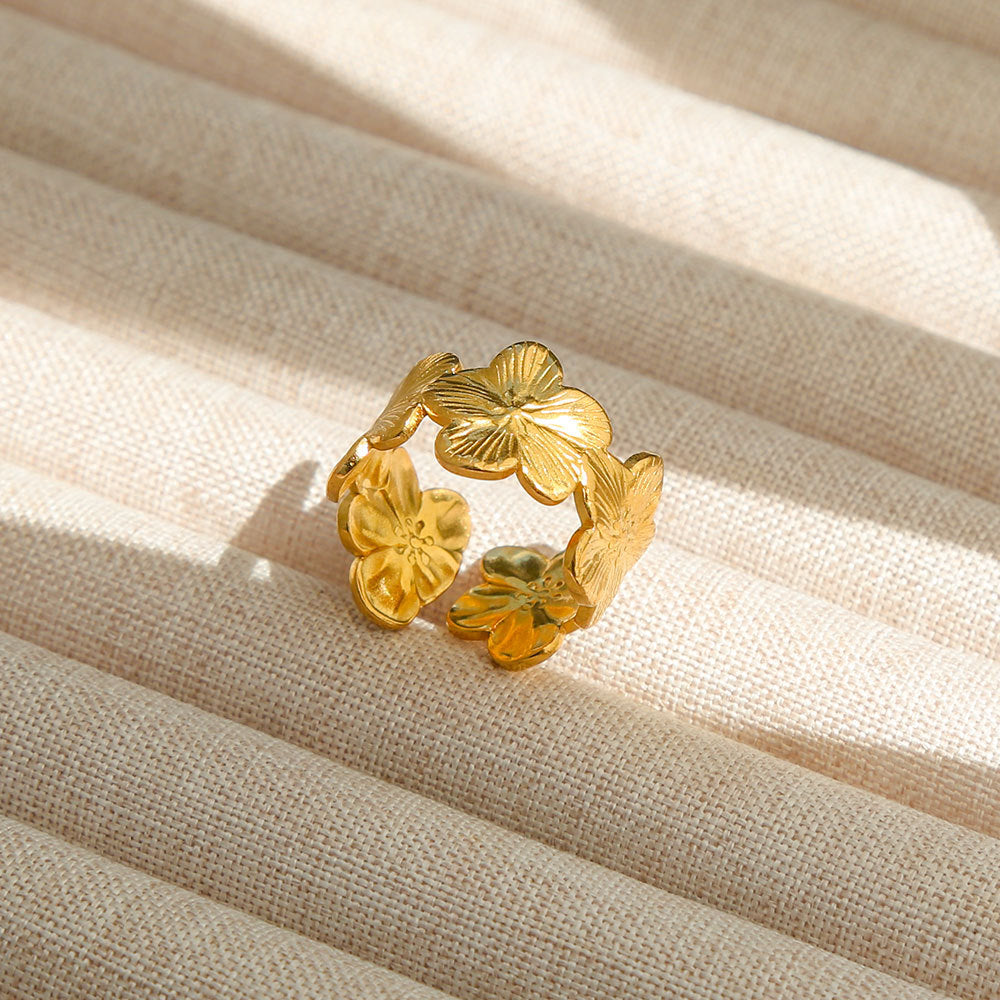 Anello Aperto Regolabile da Donna in Acciaio Inossidabile Stile INS Vintage, Geometrico e a Cuore, con Intarsio in Pietra Naturale, Elegante e Minimalista