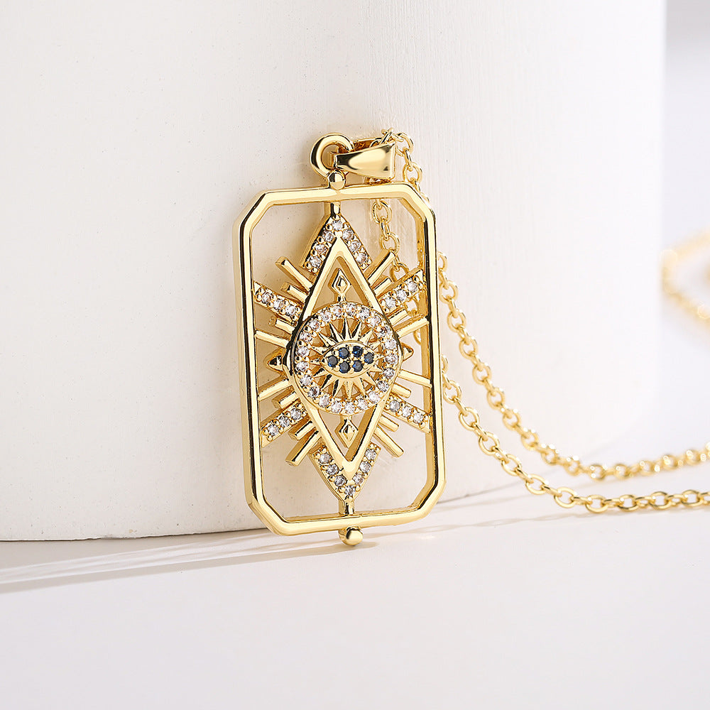 Minimalist Geometric Hollow Demon Eye Pendant Necklace for Women in Copper with 18K Gold Plating