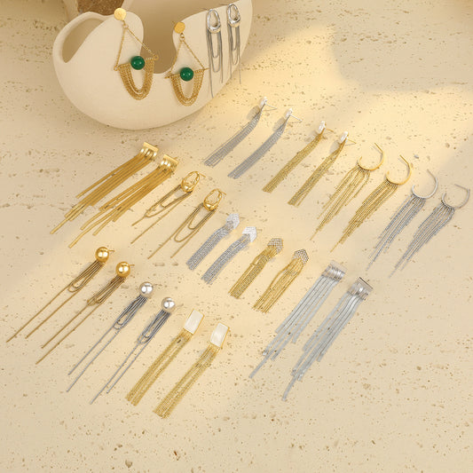 Aretes de acero inoxidable geométricos vintage con detalles de circonia para mujer