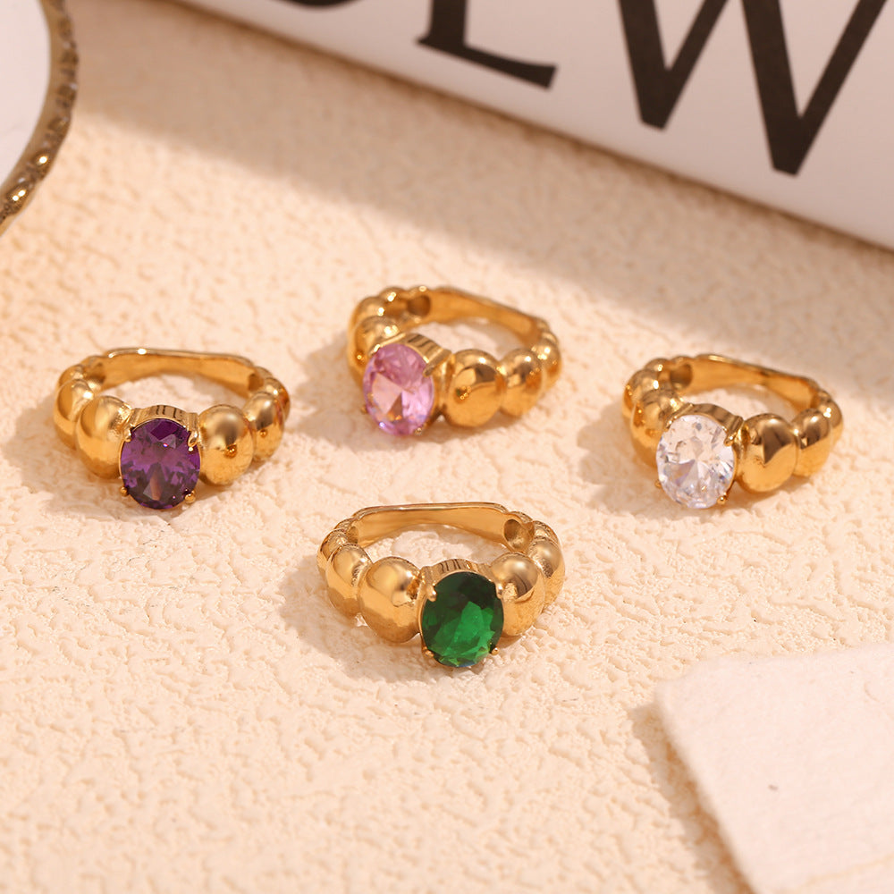 Anello da donna in acciaio inossidabile con placcatura in oro 18 carati, stile geometrico vintage