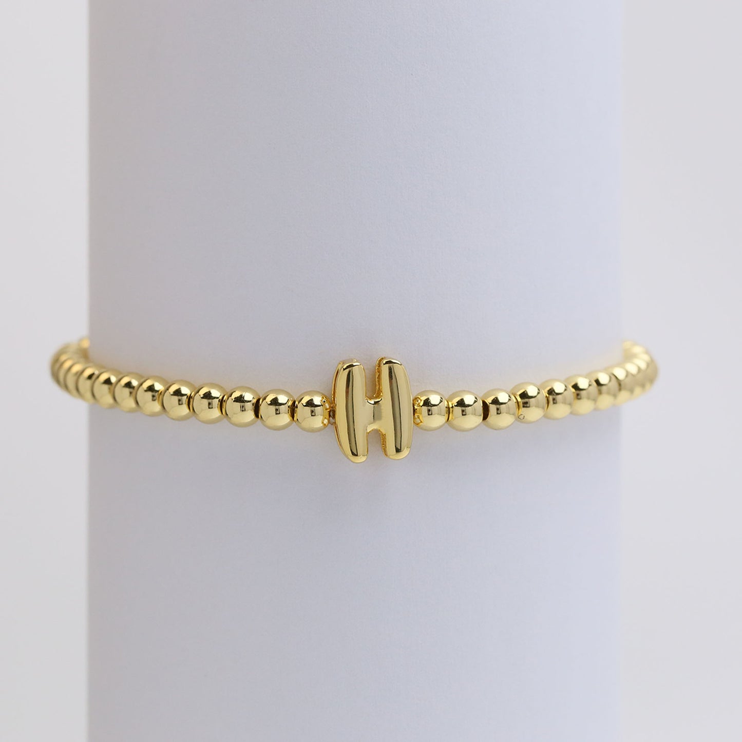 18K Gold Plated Brass Letter Hematite Bead Stretch Bracelet for Women