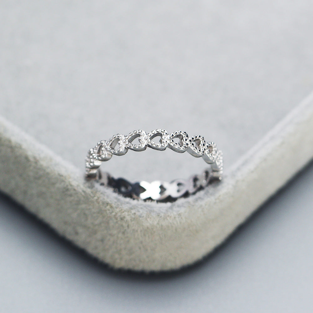 Sweet Minimalist Hollow Heart-Shaped Ring for Women in 925 Sterling Silver with Plated Finish
