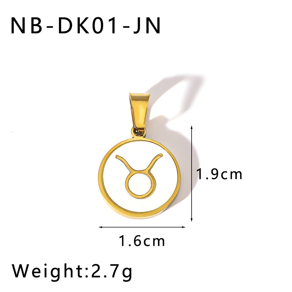 Minimalist Zodiac Pendant Necklace for Women Stainless Steel with 18K Gold Plating and White Abalone Inlay