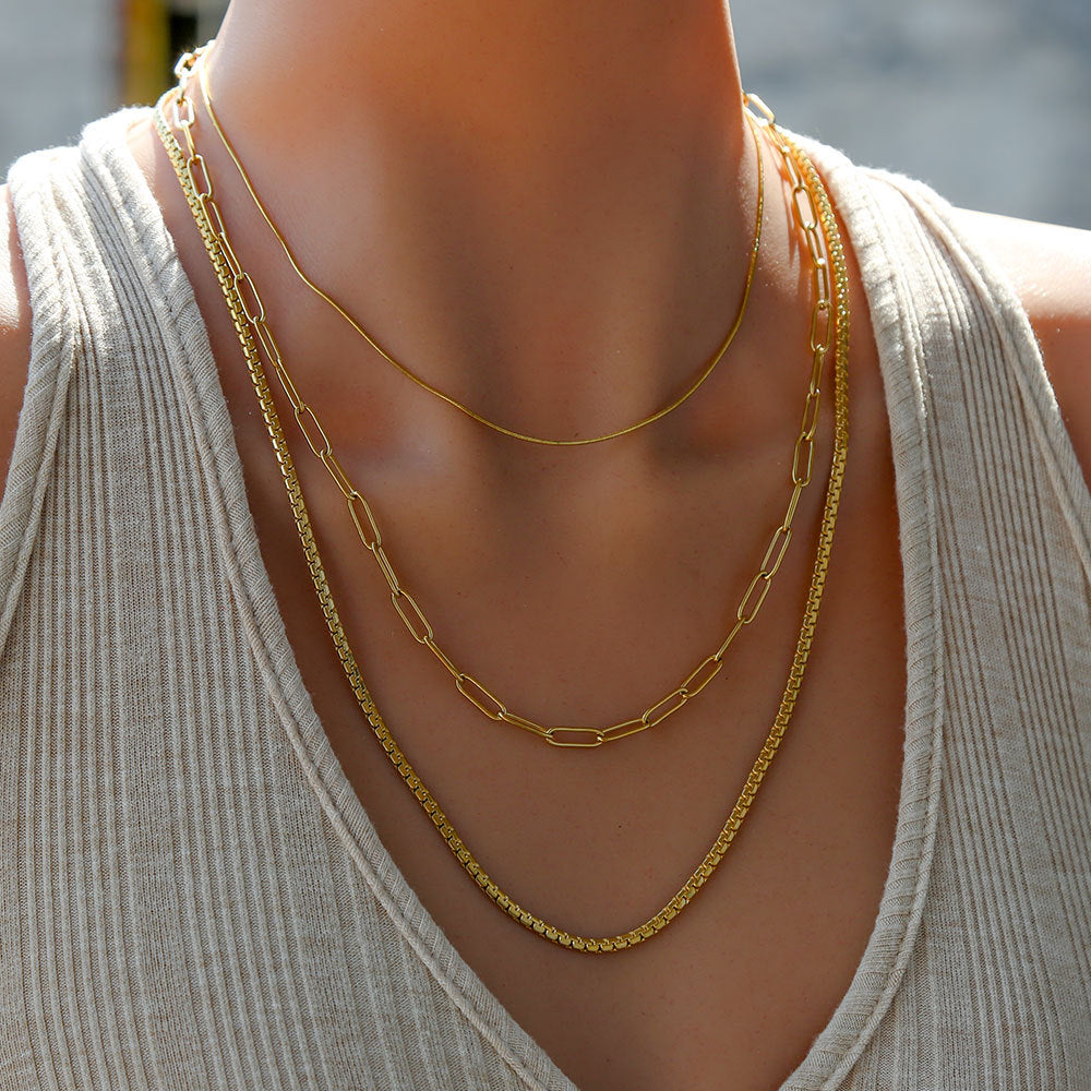 Collana da donna a catena a maglie, placcata oro, in acciaio inossidabile, a forma di U, minimalista