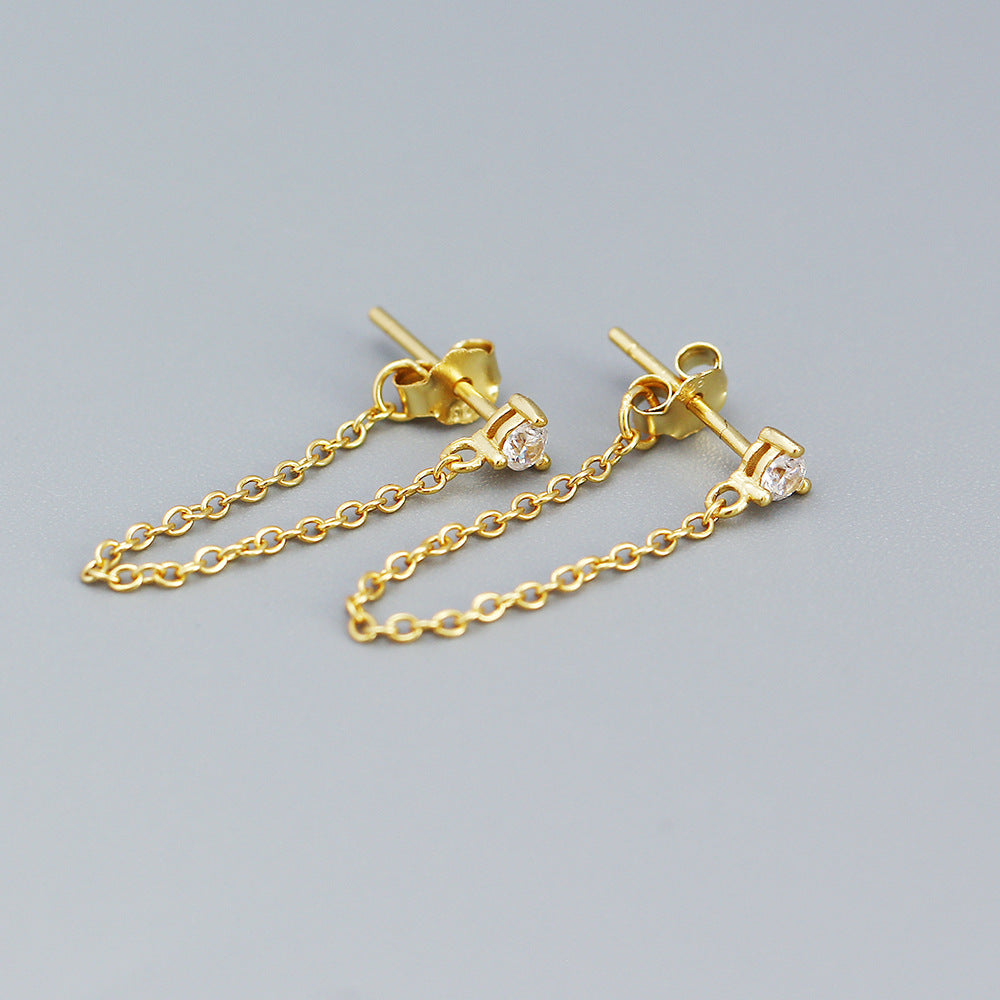 Orecchini a Filo Pendenti in Argento Sterling S925, Minimalisti, Geometrici, con Strass, da Donna
