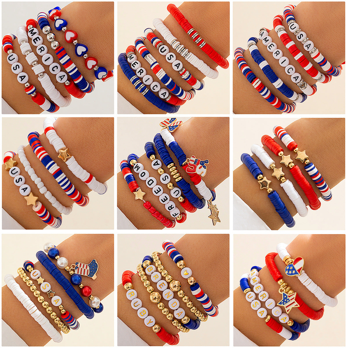 Colorful Resin Letter Star Geometric Beaded Bracelet Set for Women