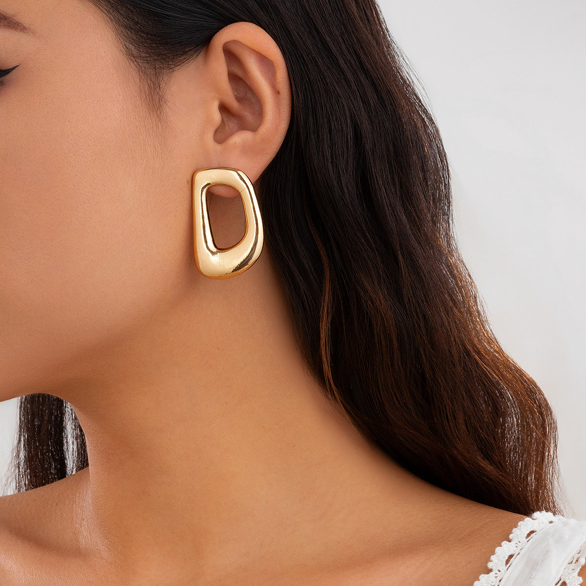 Exaggerated Geometric Alloy Plated Irregular Stud Earrings for Women