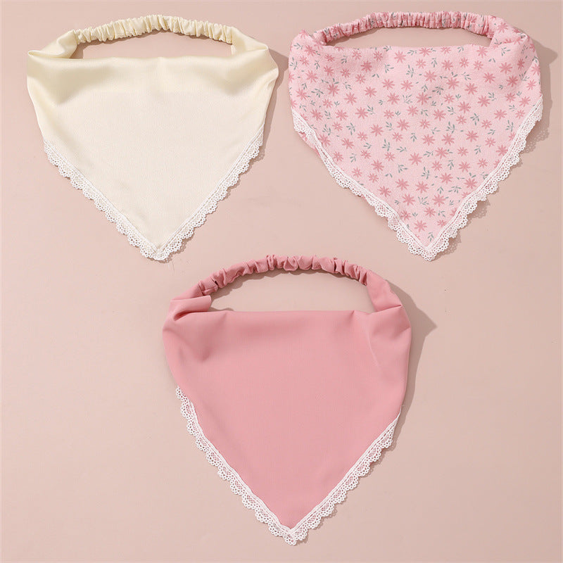 Fascia per Capelli per Bambini in Tessuto Geometrico Minimalista con Bordo in Pizzo nei Colori Macaron Pastello, Elastico per Capelli