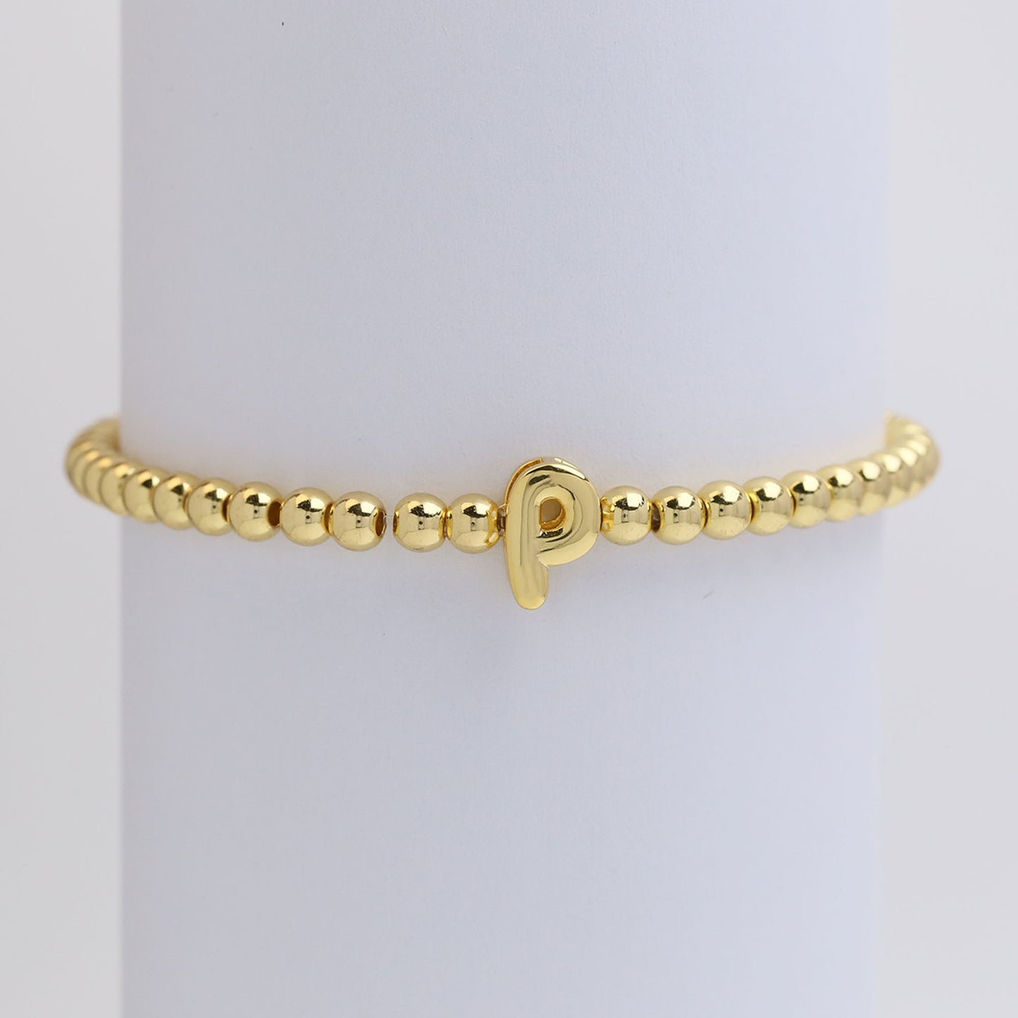 18K Gold Plated Brass Letter Hematite Bead Stretch Bracelet for Women