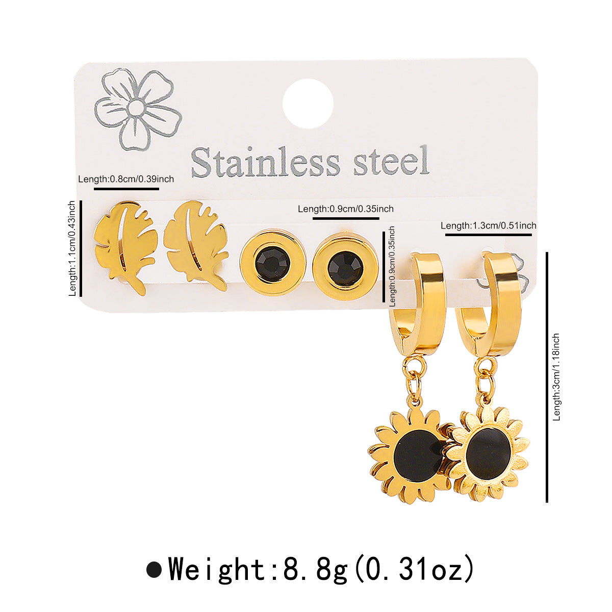 Minimalist Luxury Stainless Steel Geometric and Floral Stud Earrings with Enamel Finish for Women