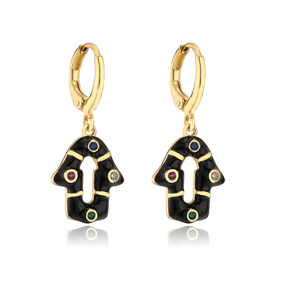 Orecchini bohémien geometrici da donna con base in rame placcata in oro 18K e zirconia incastonata con smalto