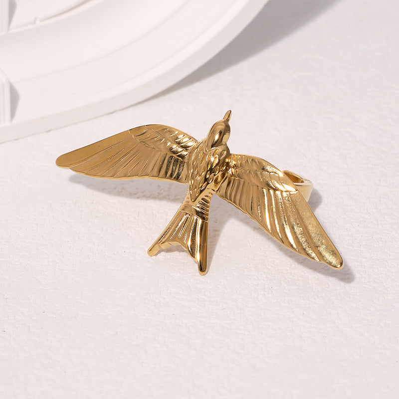 Minimalist Bird-Shaped Stainless Steel Open Ring with Plated Finish for Women