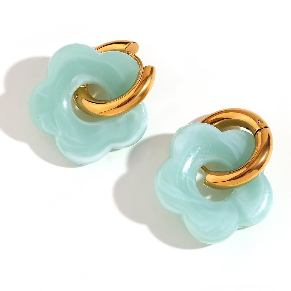 Orecchini a Cerchio Piccoli con Fiori Vintage in Acciaio Inossidabile Placcato Oro 18K Design Floreale Colorato Dopaminico da Donna