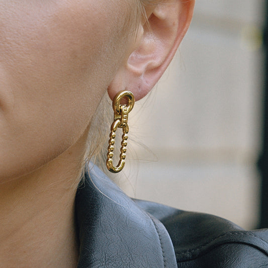 Pendientes de tuerca minimalistas de acero inoxidable con diseño geométrico y acabado chapado para mujer