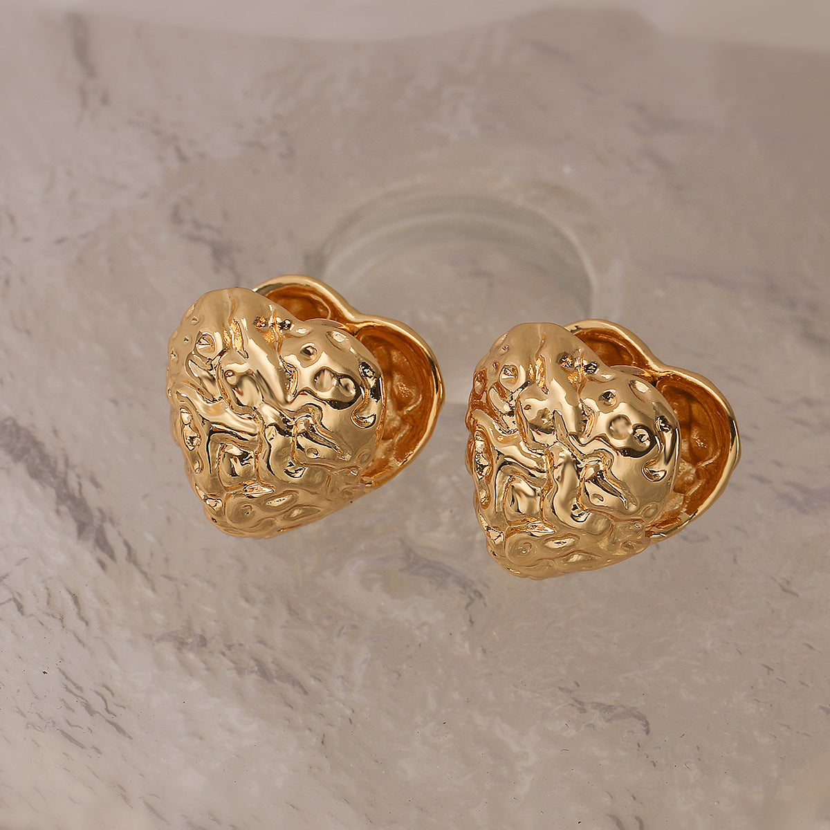 Minimalist Geometric Folded Heart Earrings for Women in Brass with Real Gold Plating