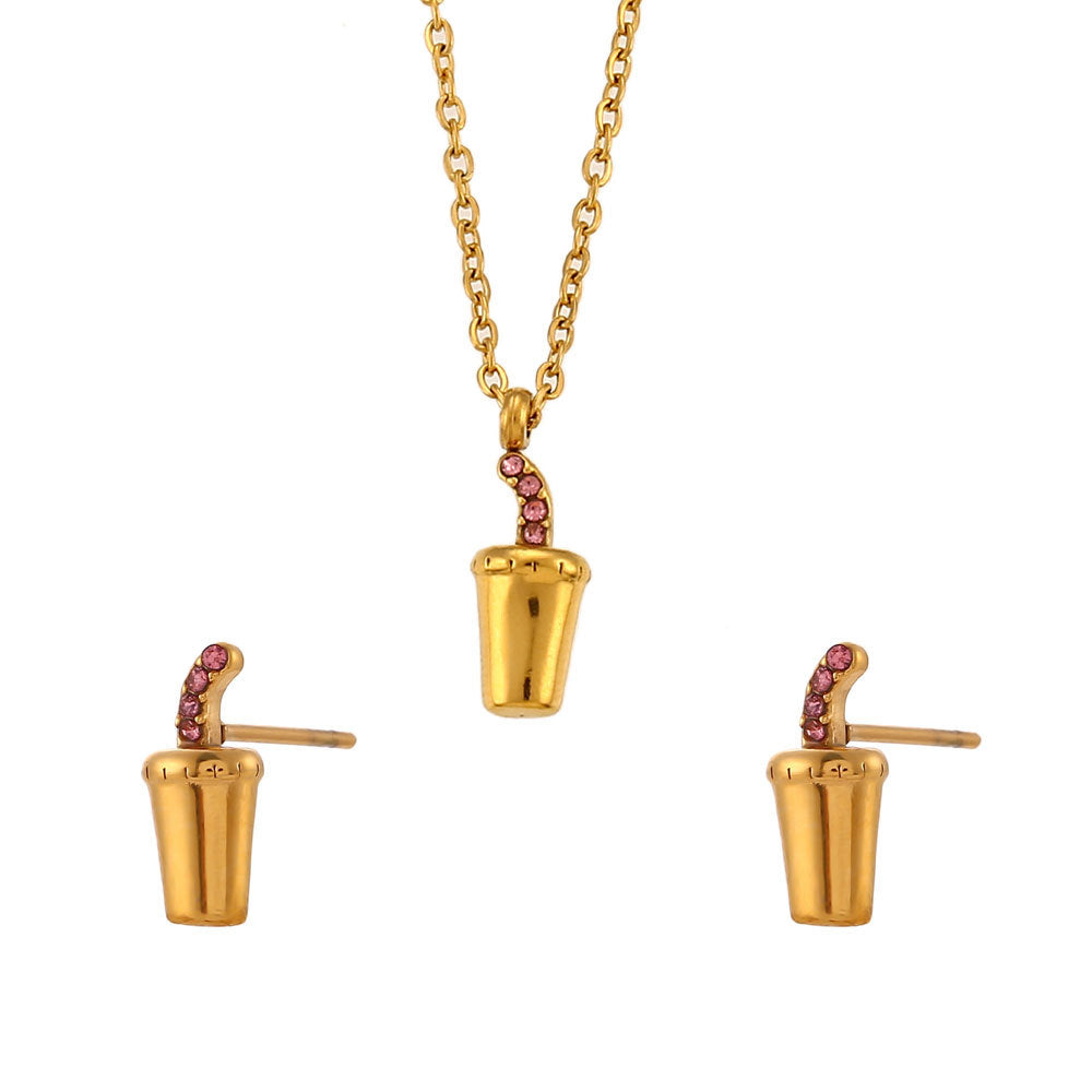 Minimalist Coca-Cola Shaped Pendant Necklace in Stainless Steel with 18K Gold Plating for Women