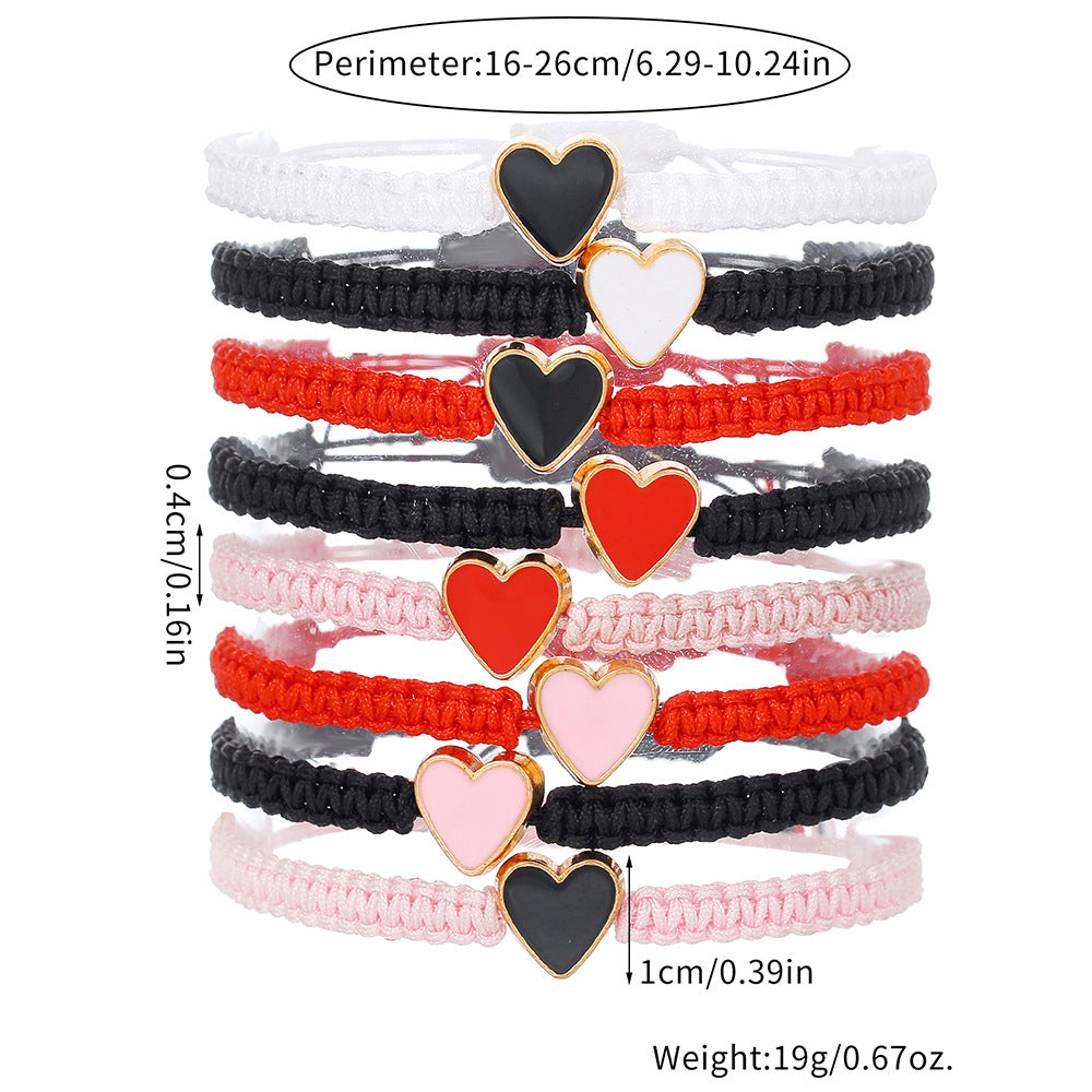 Handmade Enamel Heart Bracelet in Alloy with Braided Design for Women and Men, Minimalist Geometric Friendship Bracelet