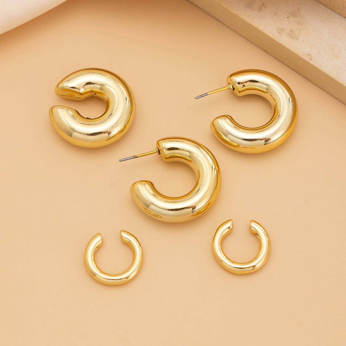 Minimalist Geometric Alloy Plated C-Shaped Clip-On Earrings for Women