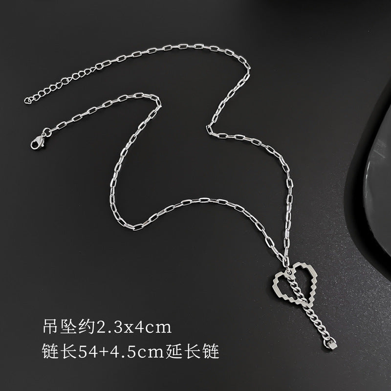 Collana Punk Minimalista Dolce Cuore Geometrico in Acciaio Inossidabile con Catena Irregolare