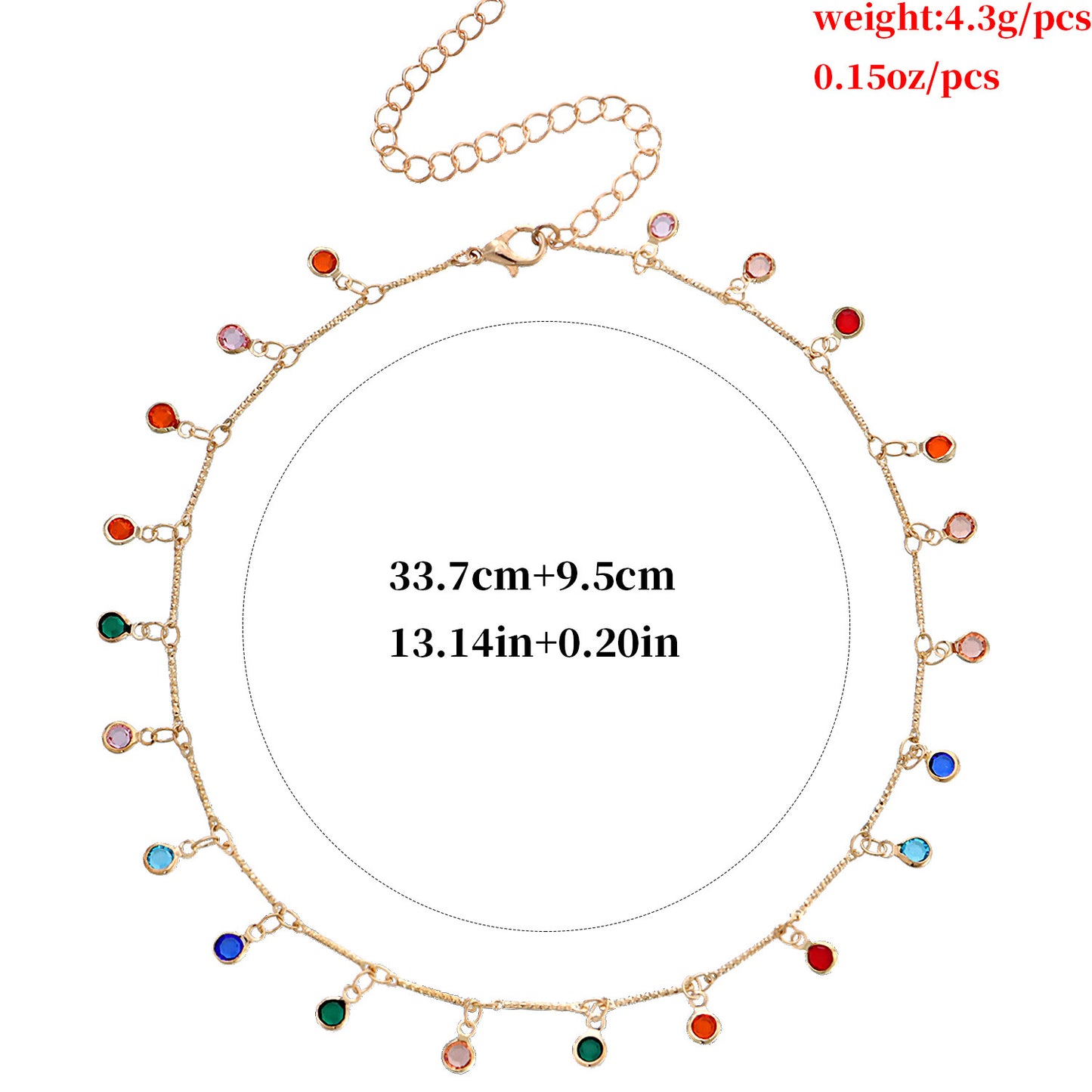 Geometric Crystal Accent Colorful Pendant Necklace for Women in Alloy with Bamboo Chain