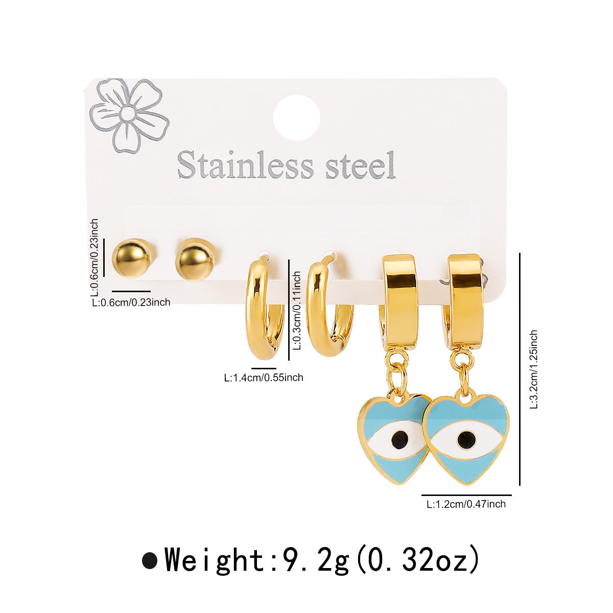 Pendientes de puño minimalistas de acero inoxidable con acabado de esmalte y diseño de ojo para mujer