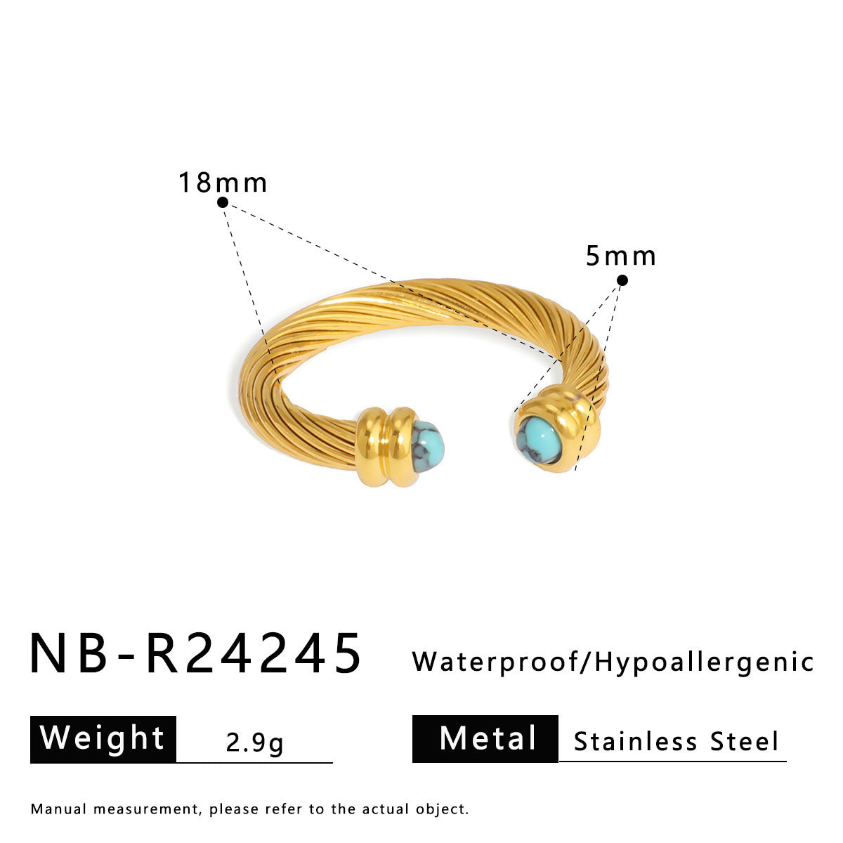 Adjustable Round Stainless Steel Ring with 18K Gold Plating and Colorful Zircon Inlay for Unisex Wear