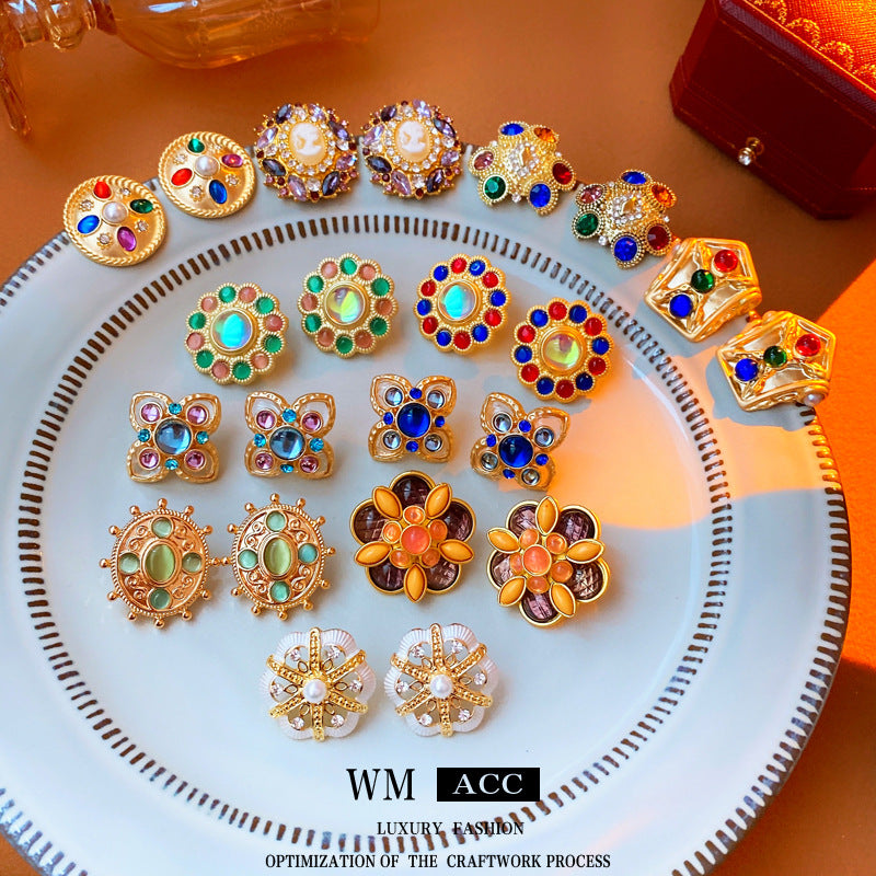 Vintage Floral Earrings with Gold Plated Copper Base and Cubic Zirconia Accents on 925 Sterling Silver Posts