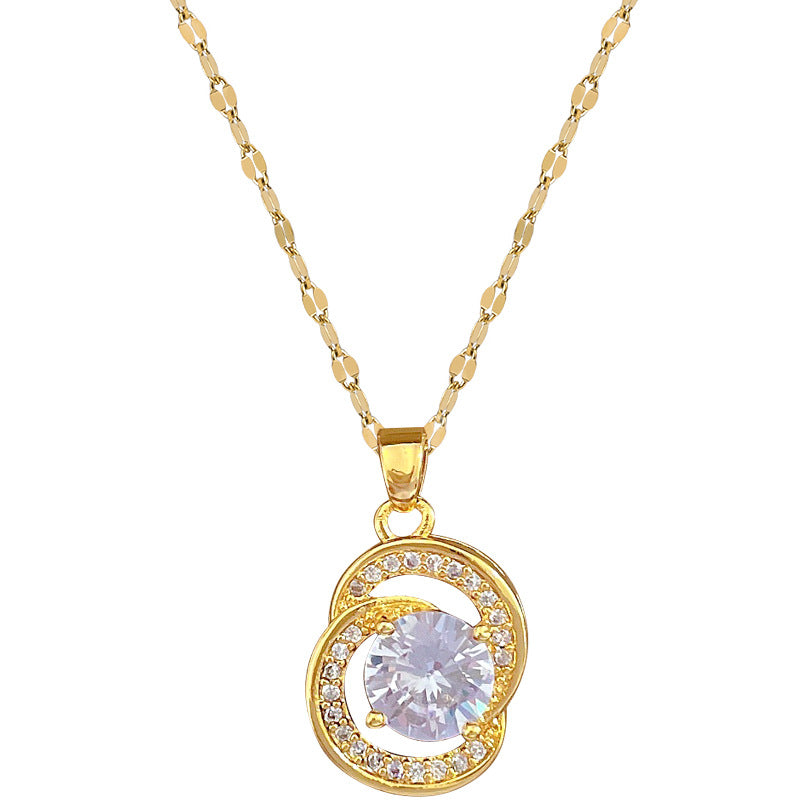 Collana con ciondolo a luna geometrica minimalista da donna e uomo, catena a serpente in acciaio inossidabile con intarsio di zirconi