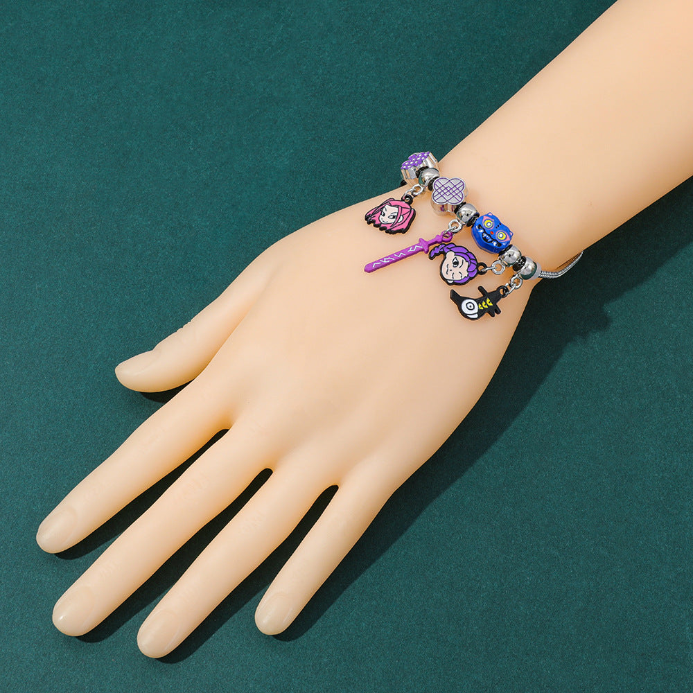 Bracciale fai da te in lega con ciondoli a forma di cartone animato a goccia d'olio