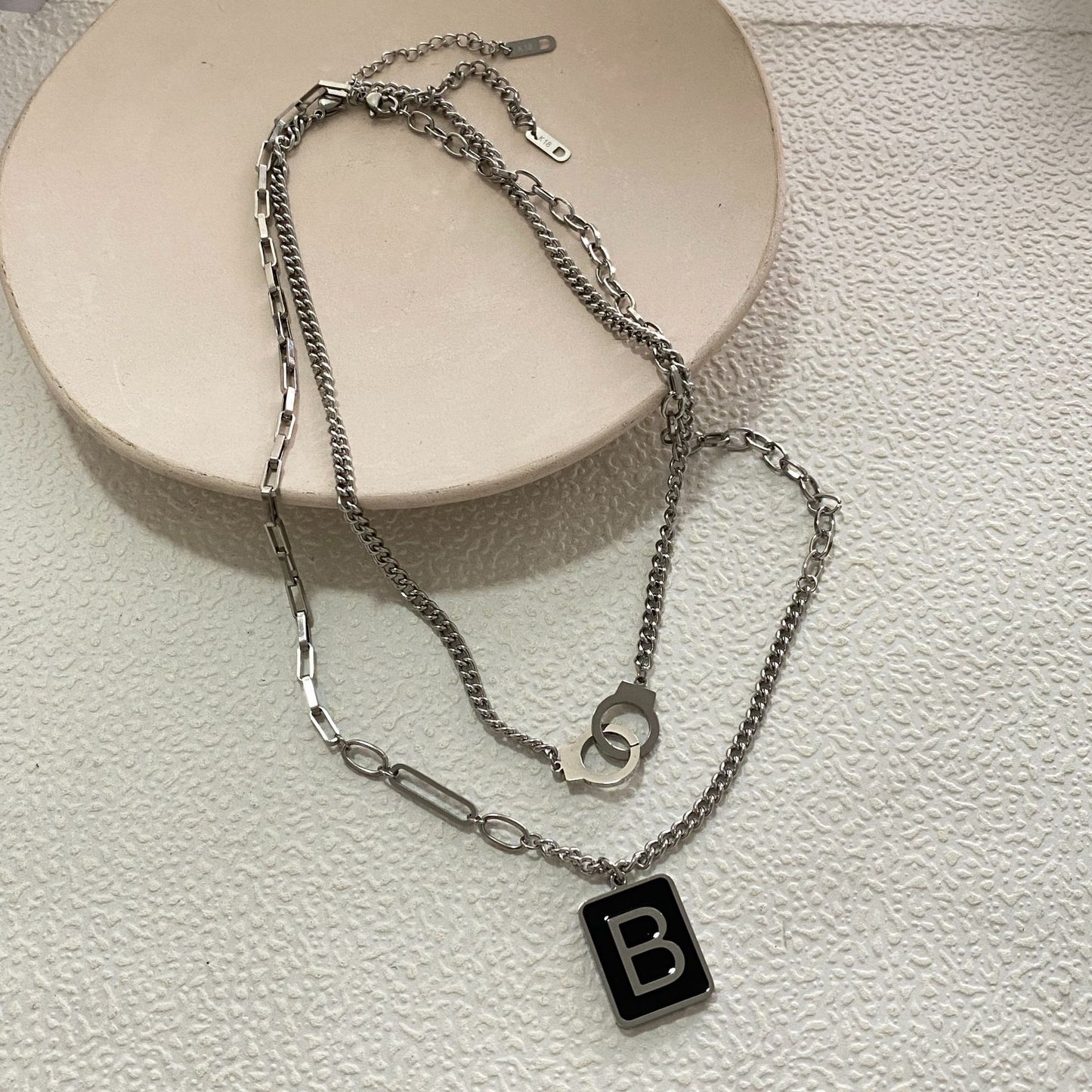 Minimalist Titanium Steel Letter B Square Pendant Necklace Plated Layered Chain Unisex Jewelry