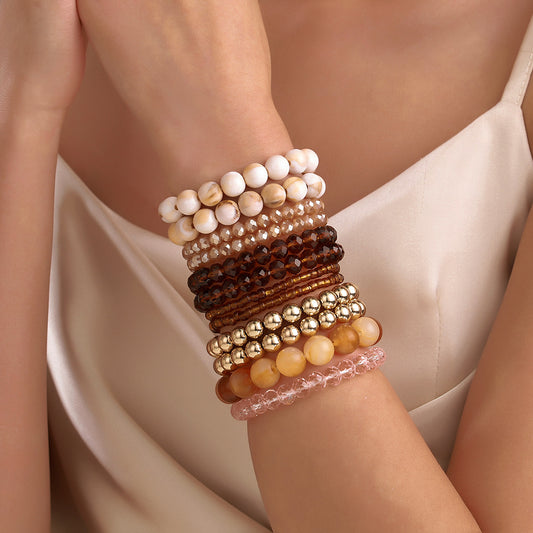 Vintage Geometric Crystal Resin Beaded Bracelet Set