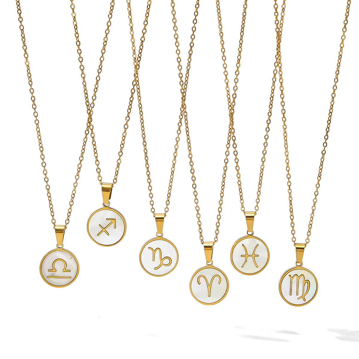 Vintage-Inspired Zodiac Pendant Necklace for Women with Titanium Steel Charm, Geometric and Floral Design, 18K Vacuum Plated Stainless Steel Snake Chain