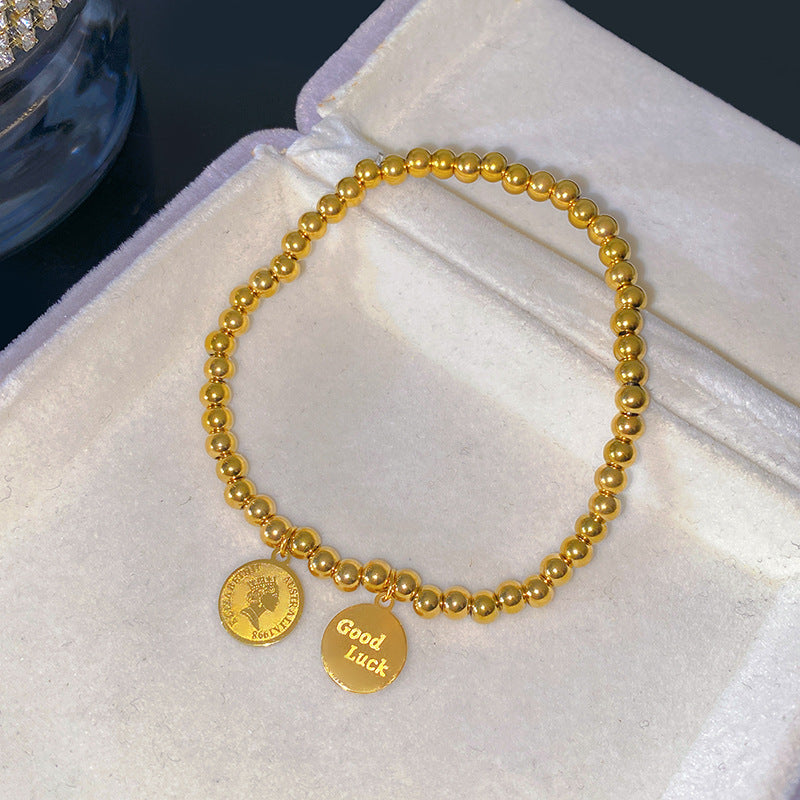 Gold Plated Titanium Steel Round Geometric Bracelet with Smile Element