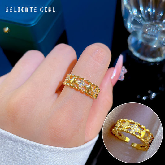 Cute Cartoon Style Adjustable Open Ring with Crown Shape Design in Brass for Women