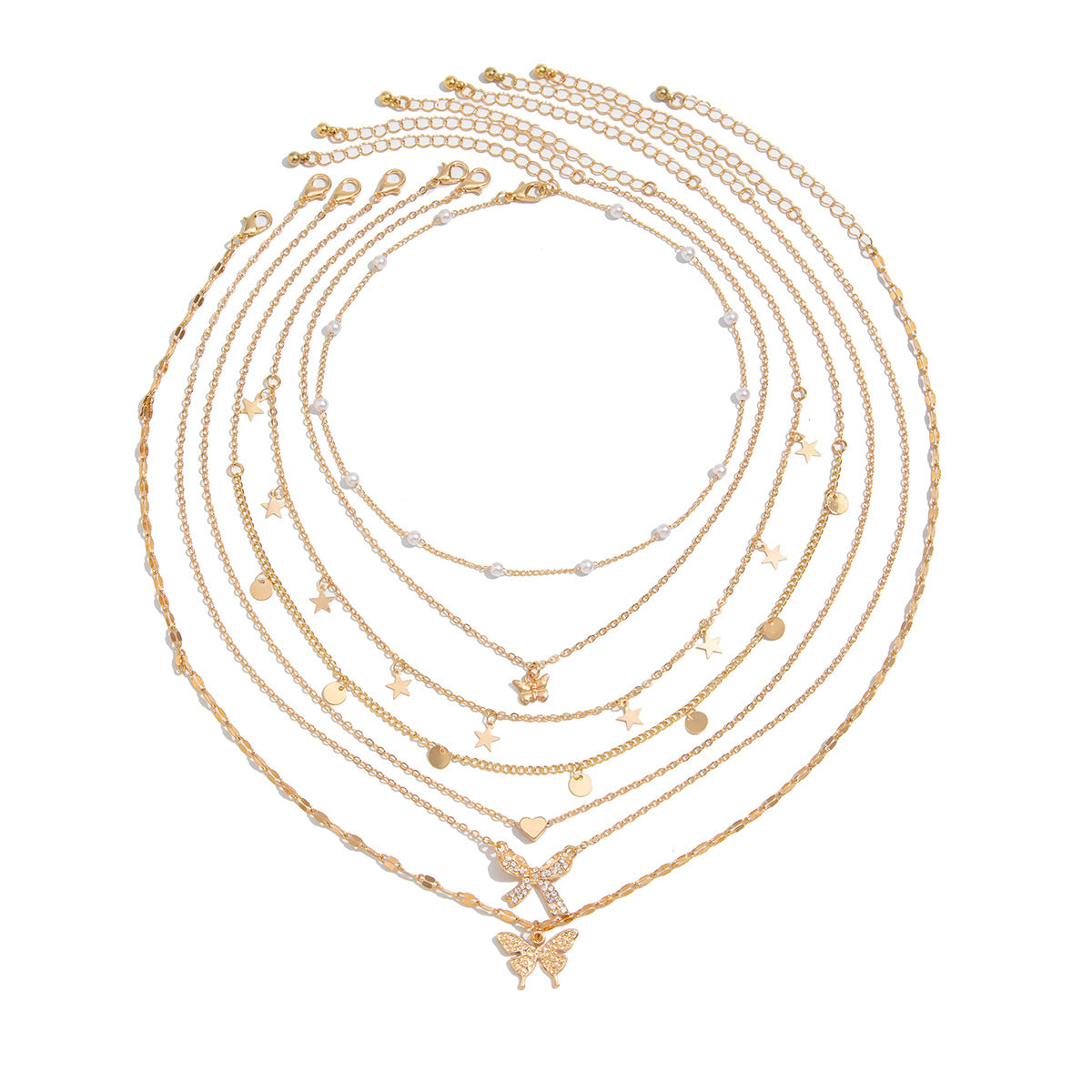 Minimalist Alloy Butterfly Pendant Necklace with Rhinestone and Pearl Inlay for Women