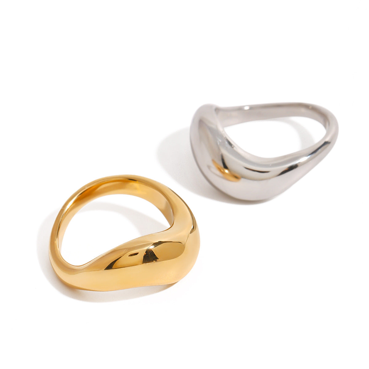 Anillo de Acero Inoxidable Ovalado Geométrico de Moda Bañado en Oro de 18K, Joyería Llamativa para Mujer